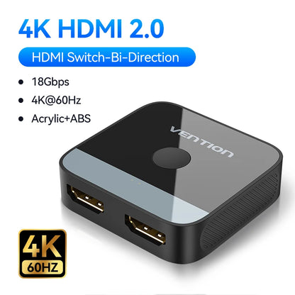 Vention HDMI 2.1 Splitter 8K 60Hz 4K120Hz Bi-Direction 2 in 1 out for TV Xiaomi Xbox PS4 5 HDMI-compatible Monitor HDMI Switcher