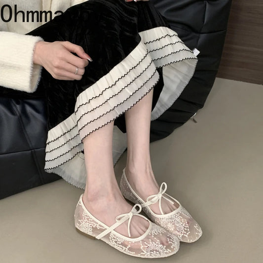 2025 Spring Lace Women Mary Jane Shoes Fashion Slip On Comfort Street Style Soft Sole Female Dress Flats Shoes