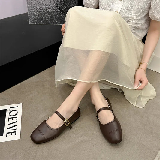 Spring/Autumn Fashion Buckle Single Women's Solid Color Model Square Toe Beautiful Casual and Comfortable Loafers Zapatos