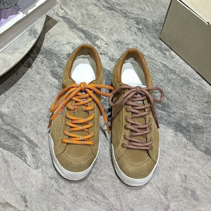 2025 Women Flats Unisex Round Toe Mixed Color Lace Up Leather Comfort Daily Commute New Simple Men Women Walking Casual  Shoes