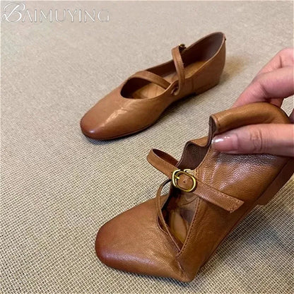 Flats Mary Jane Shoes Women Retro Sole Leather Ballet 2025 Spring Trend Dress Elegant Shoes Casual Shallow Comfort Zapatos Mujer