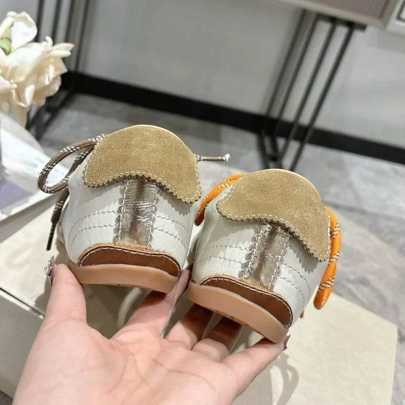 2025 Women Flats Unisex Round Toe Mixed Color Lace Up Leather Comfort Daily Commute New Simple Men Women Walking Casual  Shoes