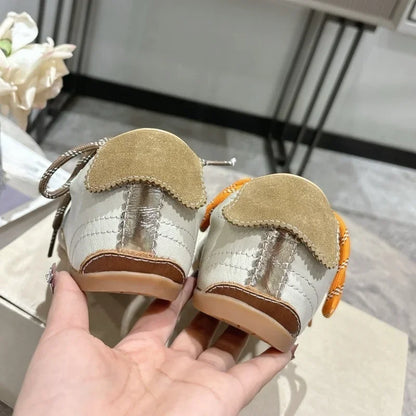 2025 Women Flats Unisex Round Toe Mixed Color Lace Up Leather Comfort Daily Commute New Simple Men Women Walking Casual  Shoes