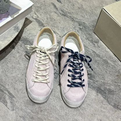2025 Women Flats Unisex Round Toe Mixed Color Lace Up Leather Comfort Daily Commute New Simple Men Women Walking Casual  Shoes