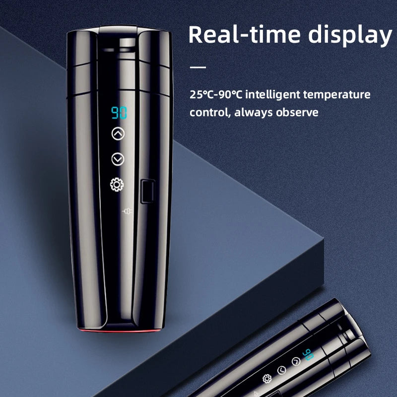 12V 24V Smart  Car Heating Cup Electric Kettle Stainless Steel Thermal Insulation Control Touch LCD Display Travel Coffee Mug