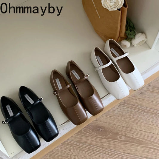 Square Toe Women Ballet Flats Fashion SOft Sole Shoes 2025 Spring Ladies Elegant Street Style Mary Jane Shoes