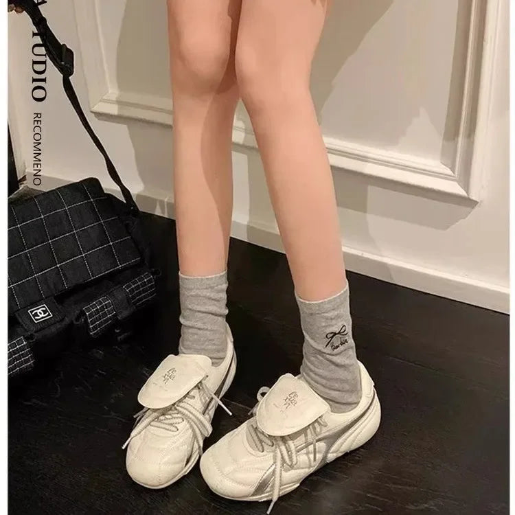 2025 New Spring Women's Shoes Vintage Flat Bottom AGAN Shoes Casual Sports White Shoes Synthetic Interior Fiber Optic Face