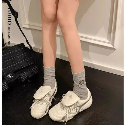2025 New Spring Women's Shoes Vintage Flat Bottom AGAN Shoes Casual Sports White Shoes Synthetic Interior Fiber Optic Face