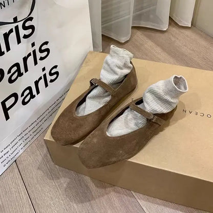 2025 Autumn Fashion Flat Ballet Shoes Women Shallow Ballet Leather Round Toe Female Ballerina Soft Moccasin Mary Janes Shoes