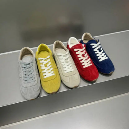 Asumer 2025 Newest Luxury Cow Suede Leather Women Sneakers Solid Color Flats Casual Shoes Fashion Flat Footwear Flat Sneakers