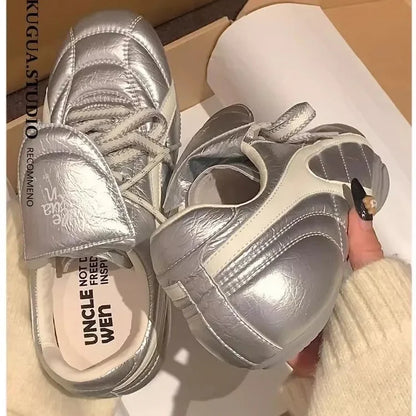 2025 New Spring Women's Shoes Vintage Flat Bottom AGAN Shoes Casual Sports White Shoes Synthetic Interior Fiber Optic Face