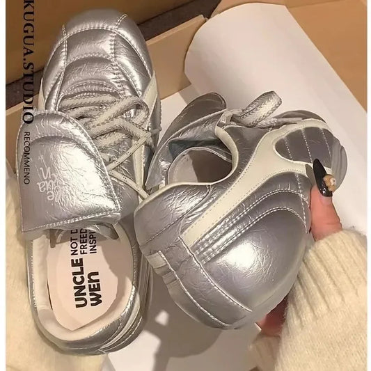 2025 New Spring Women's Shoes Vintage Flat Bottom AGAN Shoes Casual Sports White Shoes Synthetic Interior Fiber Optic Face