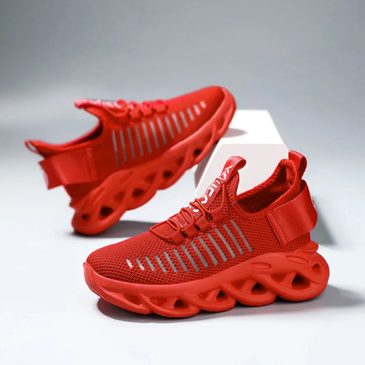 2025 Hot Sale Fashion Red Children's Running Shoes Breathable Mesh Blade Sneakers Size 26-39 Outdoor Sports Shoes Trainers Kids