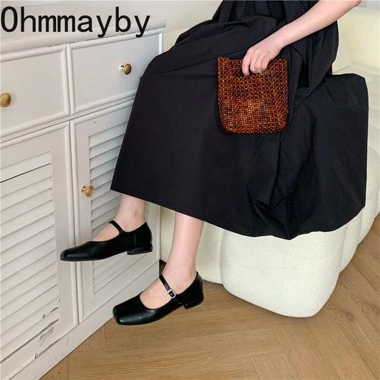 Square Toe Women Ballet Flats Fashion SOft Sole Shoes 2025 Spring Ladies Elegant Street Style Mary Jane Shoes