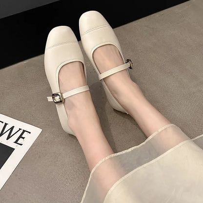 Spring/Autumn Fashion Buckle Single Women's Solid Color Model Square Toe Beautiful Casual and Comfortable Loafers Zapatos