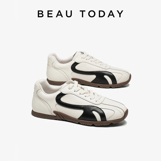 BEAUTODAY Sneakers Women Synthetic Leather Lace-up Punchwork Round Toe Trainers Outdoors Ladies Sports Shoes Handmade 29955