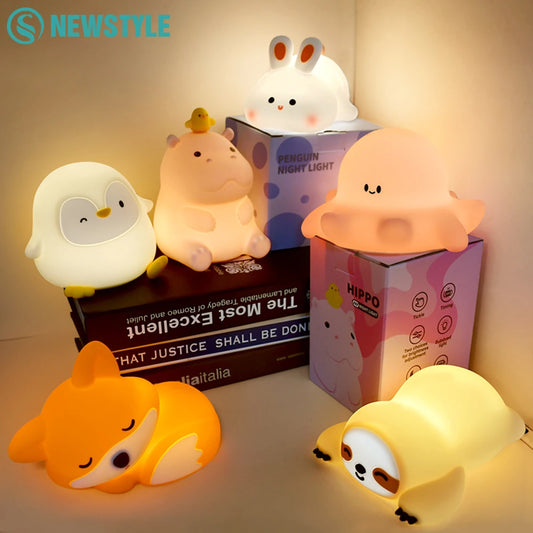 Cute Silicone Squishy Night Lamp Fox Rabbit Dimmable Nursery Nightlight Rechargeable Timing Bedside Table Lamp With Touch Sensor
