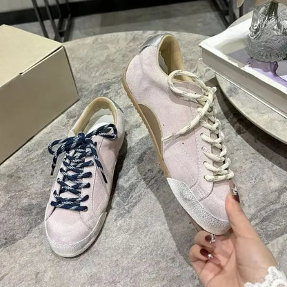 2025 Women Flats Unisex Round Toe Mixed Color Lace Up Leather Comfort Daily Commute New Simple Men Women Walking Casual  Shoes