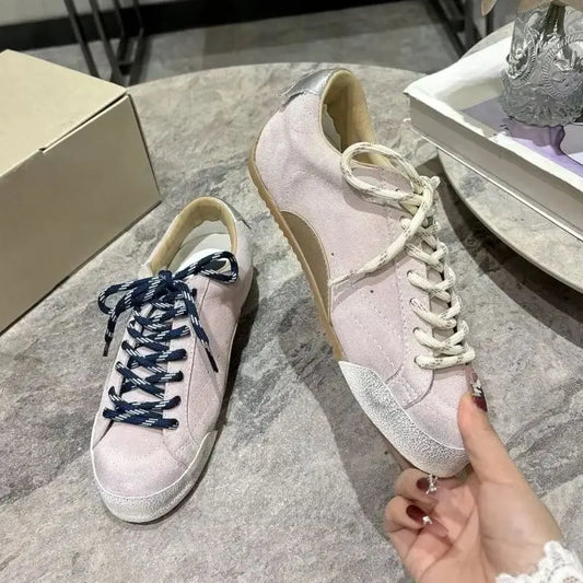 2025 Women Flats Unisex Round Toe Mixed Color Lace Up Leather Comfort Daily Commute New Simple Men Women Walking Casual  Shoes