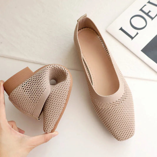 Breathable Mesh Fashion Flats For Women Spring Summer Flat Shoes Square Toe Slip-on Loafers Soft Sole Girls Daily Walking Shoes
