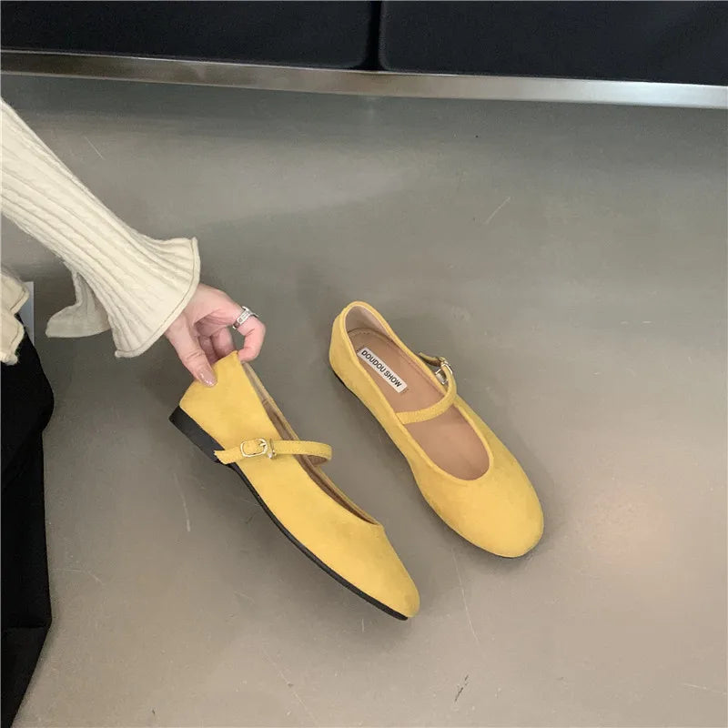 2025 Autumn Fashion Flat Ballet Shoes Women Shallow Ballet Leather Round Toe Female Ballerina Soft Moccasin Mary Janes Shoes