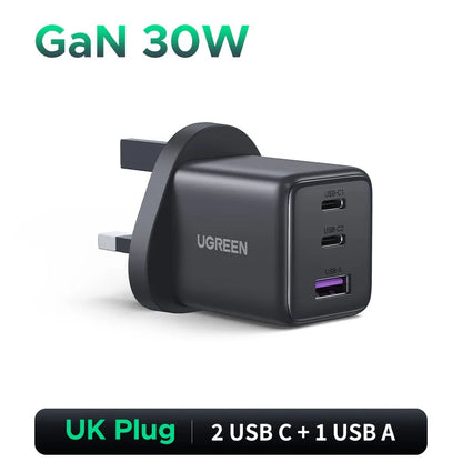 UGREEN 30W GaN Charger PD 3.0 QC4.0 USB C Charger For iPhone 16 15 14 Pro Samsung S25 Xiaomi Tablet iPad Air Pro Phone Charger