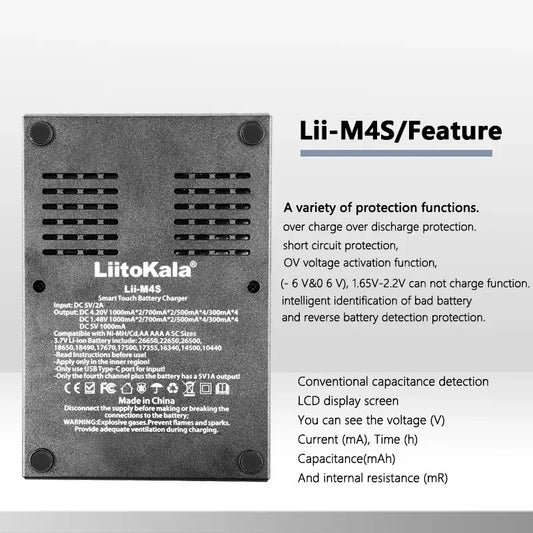 LiitoKala Lii-M4S 18650 LCD Multifunctional Battery Charger For 3.7V 1.2V 26650 21700 14500 18350 17500 AA AAA A C And Other