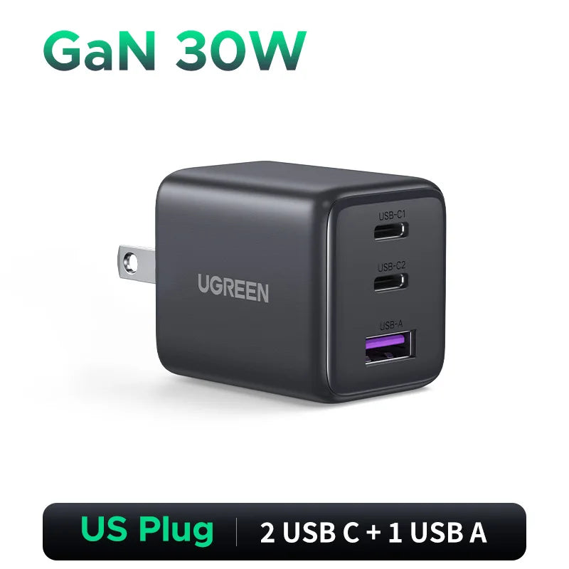 UGREEN 30W GaN Charger PD 3.0 QC4.0 USB C Charger For iPhone 16 15 14 Pro Samsung S25 Xiaomi Tablet iPad Air Pro Phone Charger