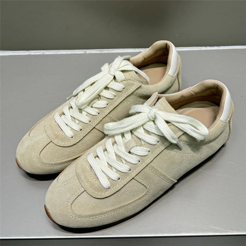 Asumer 2025 Newest Luxury Cow Suede Leather Women Sneakers Solid Color Flats Casual Shoes Fashion Flat Footwear Flat Sneakers