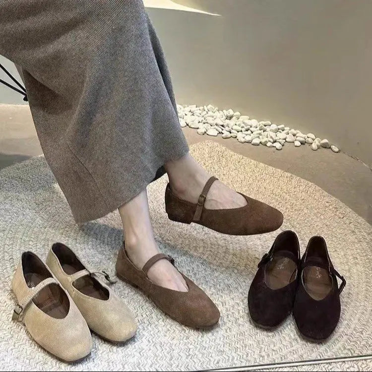 2025 Autumn Fashion Flat Ballet Shoes Women Shallow Ballet Leather Round Toe Female Ballerina Soft Moccasin Mary Janes Shoes