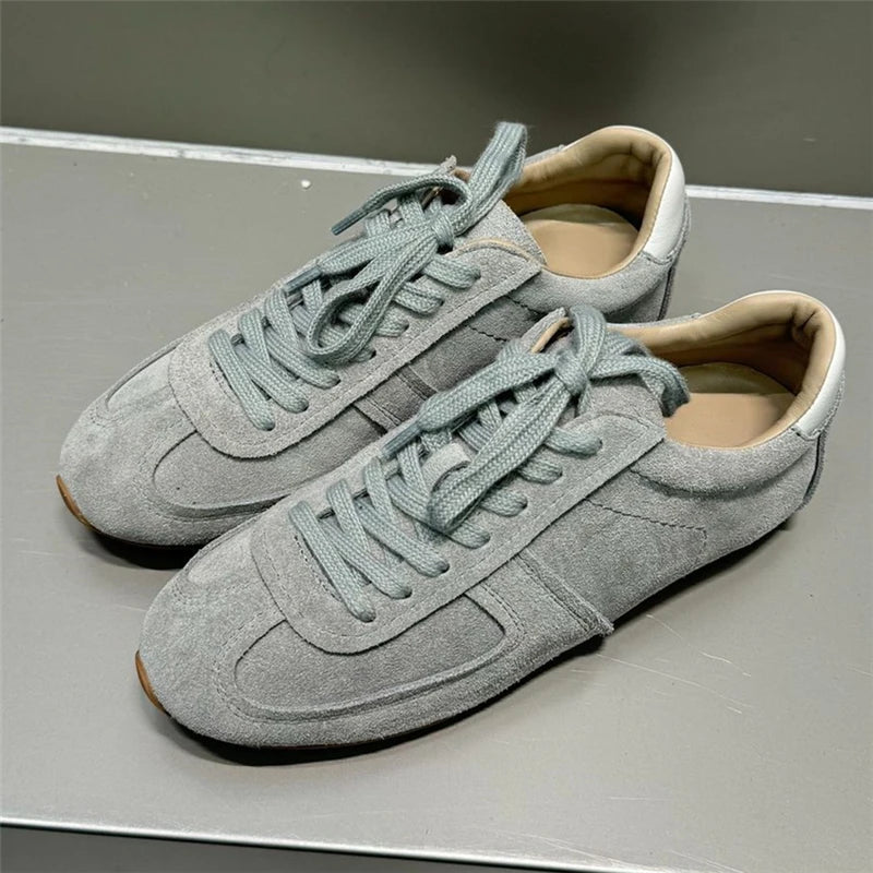 Asumer 2025 Newest Luxury Cow Suede Leather Women Sneakers Solid Color Flats Casual Shoes Fashion Flat Footwear Flat Sneakers