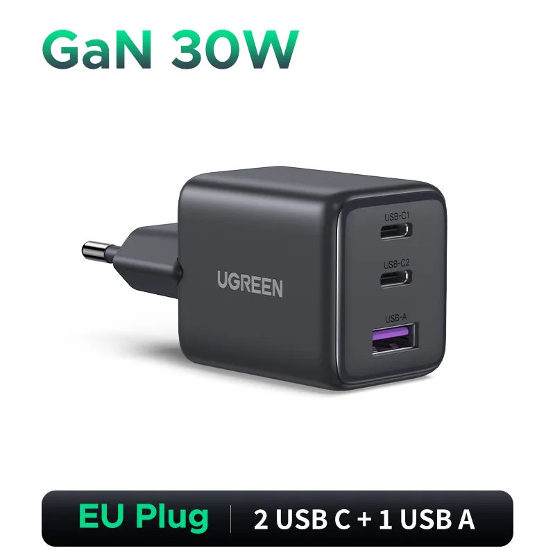 UGREEN 30W GaN Charger PD 3.0 QC4.0 USB C Charger For iPhone 16 15 14 Pro Samsung S25 Xiaomi Tablet iPad Air Pro Phone Charger