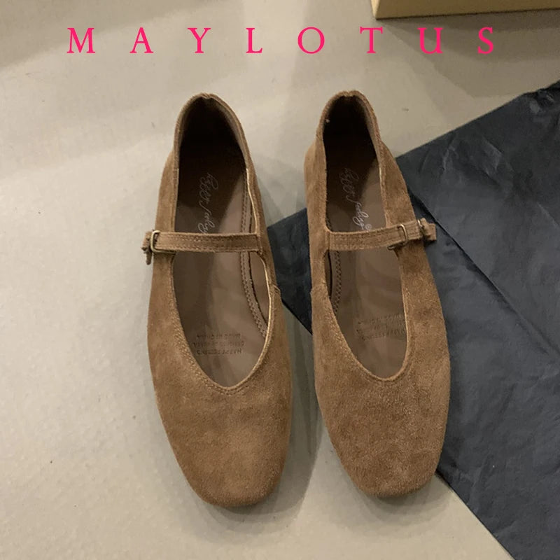 2025 Autumn Fashion Flat Ballet Shoes Women Shallow Ballet Leather Round Toe Female Ballerina Soft Moccasin Mary Janes Shoes