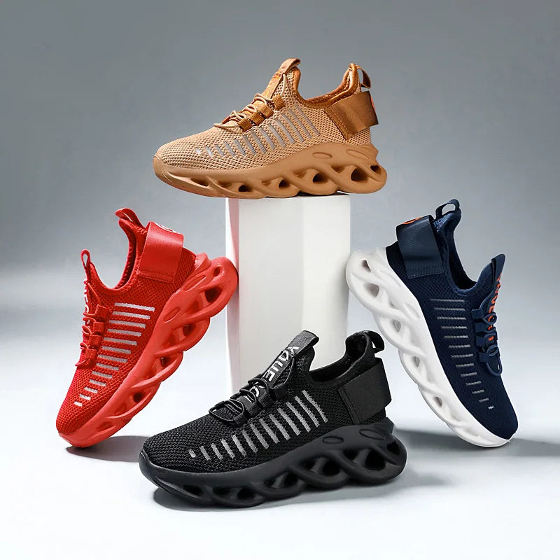 2025 Hot Sale Fashion Red Children's Running Shoes Breathable Mesh Blade Sneakers Size 26-39 Outdoor Sports Shoes Trainers Kids