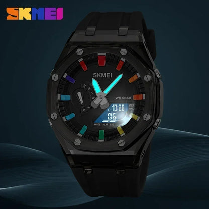 SKMEI 2100 Waterproof Men Watch Countdown Stopwatch Led Light Electronic Movement Wristwatch 5Alarm Clock 2 Time Digital Watches