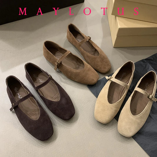 2025 Autumn Fashion Flat Ballet Shoes Women Shallow Ballet Leather Round Toe Female Ballerina Soft Moccasin Mary Janes Shoes