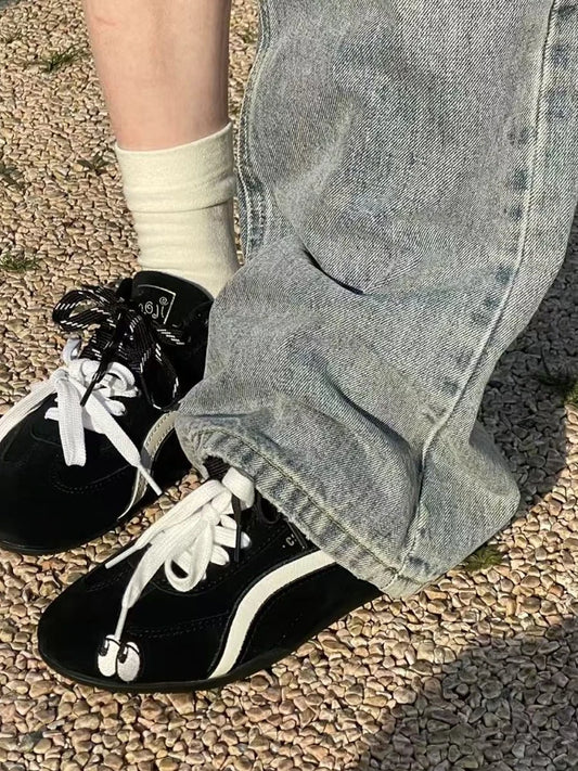 Bla Unii Retro Deqin oes Women's Casual Double Lace Student Sports Leisure Agan oes Comfortable Breathable All Season