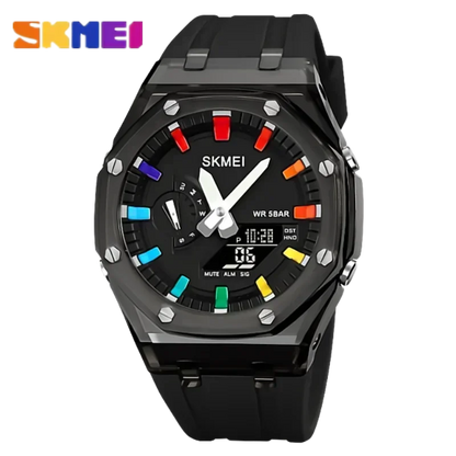 SKMEI 2100 Waterproof Men Watch Countdown Stopwatch Led Light Electronic Movement Wristwatch 5Alarm Clock 2 Time Digital Watches