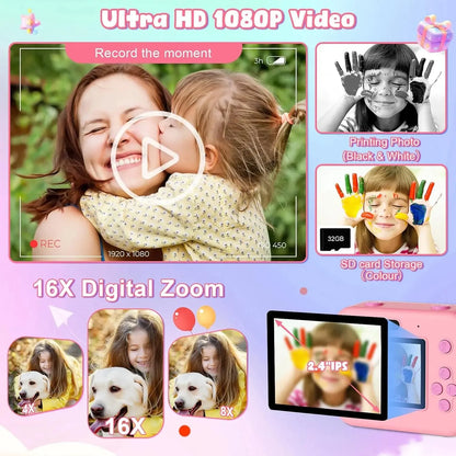 newInstant Print Camera With 32G Card Thermal Photo Printing Digital Children Camera Video Photography Educational Toy Kids Gift