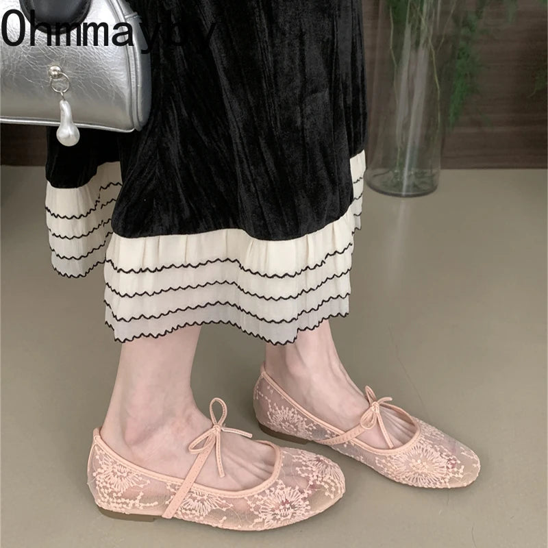 2025 Spring Lace Women Mary Jane Shoes Fashion Slip On Comfort Street Style Soft Sole Female Dress Flats Shoes