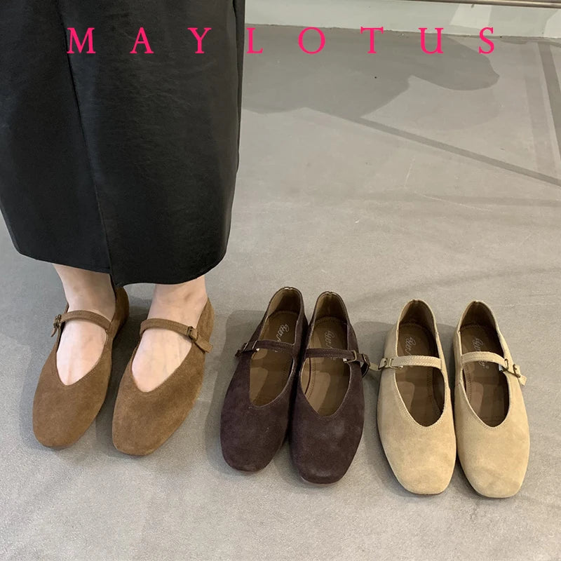 2025 Autumn Fashion Flat Ballet Shoes Women Shallow Ballet Leather Round Toe Female Ballerina Soft Moccasin Mary Janes Shoes