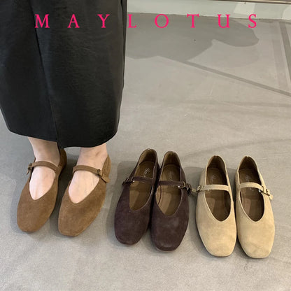 2025 Autumn Fashion Flat Ballet Shoes Women Shallow Ballet Leather Round Toe Female Ballerina Soft Moccasin Mary Janes Shoes