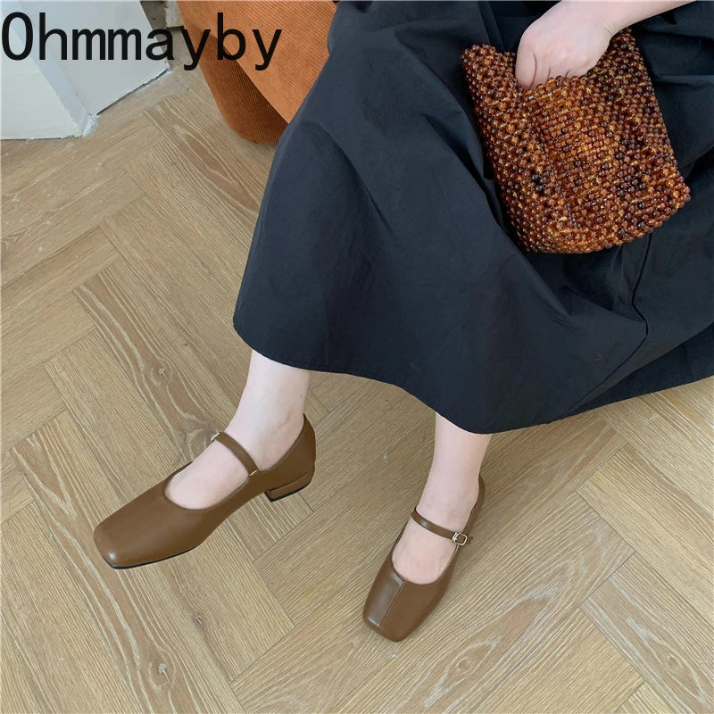 Square Toe Women Ballet Flats Fashion SOft Sole Shoes 2025 Spring Ladies Elegant Street Style Mary Jane Shoes