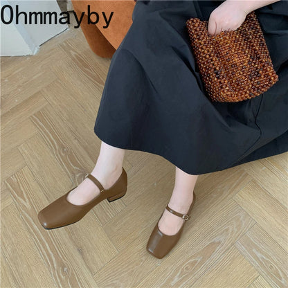 Square Toe Women Ballet Flats Fashion SOft Sole Shoes 2025 Spring Ladies Elegant Street Style Mary Jane Shoes