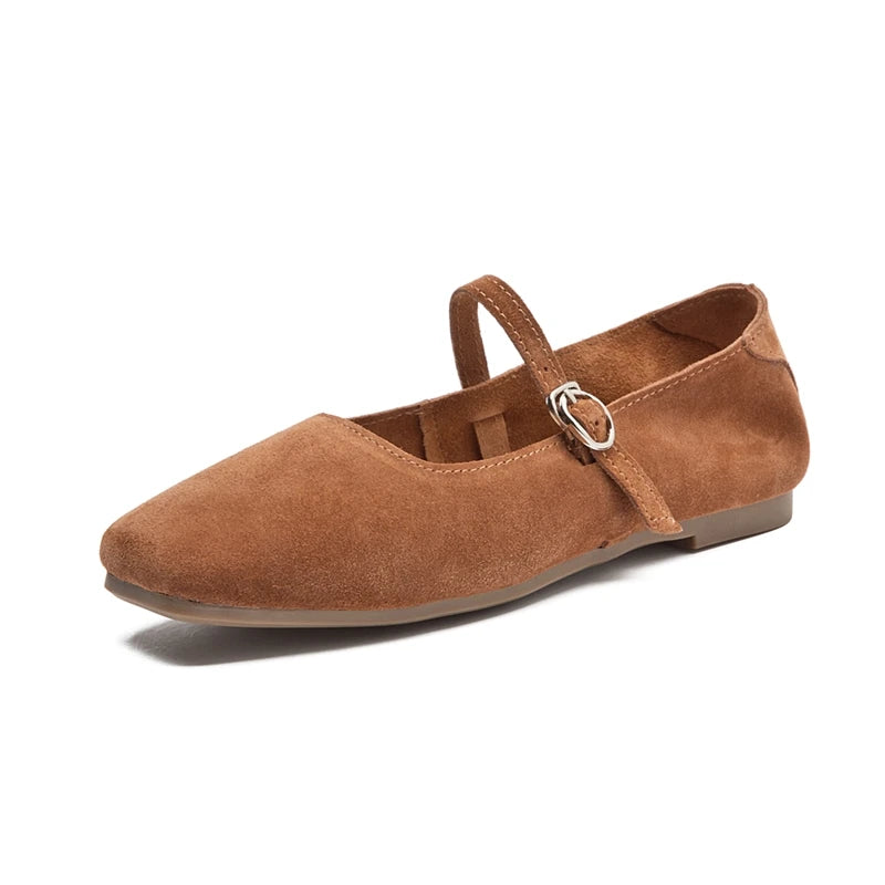 AIYUQI Mary Jane Women's Shoes 2025 New Suede Leather Non-slip Women Ballet Flat Shoes Square Toe Comfortable Female Shoes