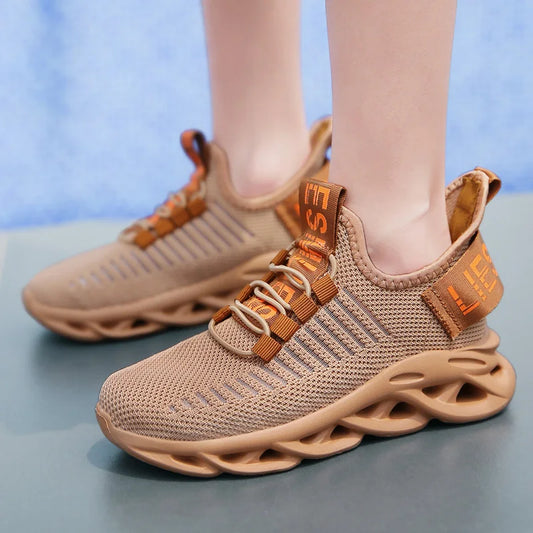 2025 Hot Sale Fashion Red Children's Running Shoes Breathable Mesh Blade Sneakers Size 26-39 Outdoor Sports Shoes Trainers Kids