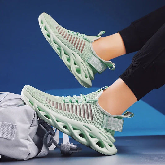 Comfortable Women's Sneakers Mesh Knit Upper Elastic Breathable Lightweight Shoes Versatile Outdoor Walking Shoes for Daily Use