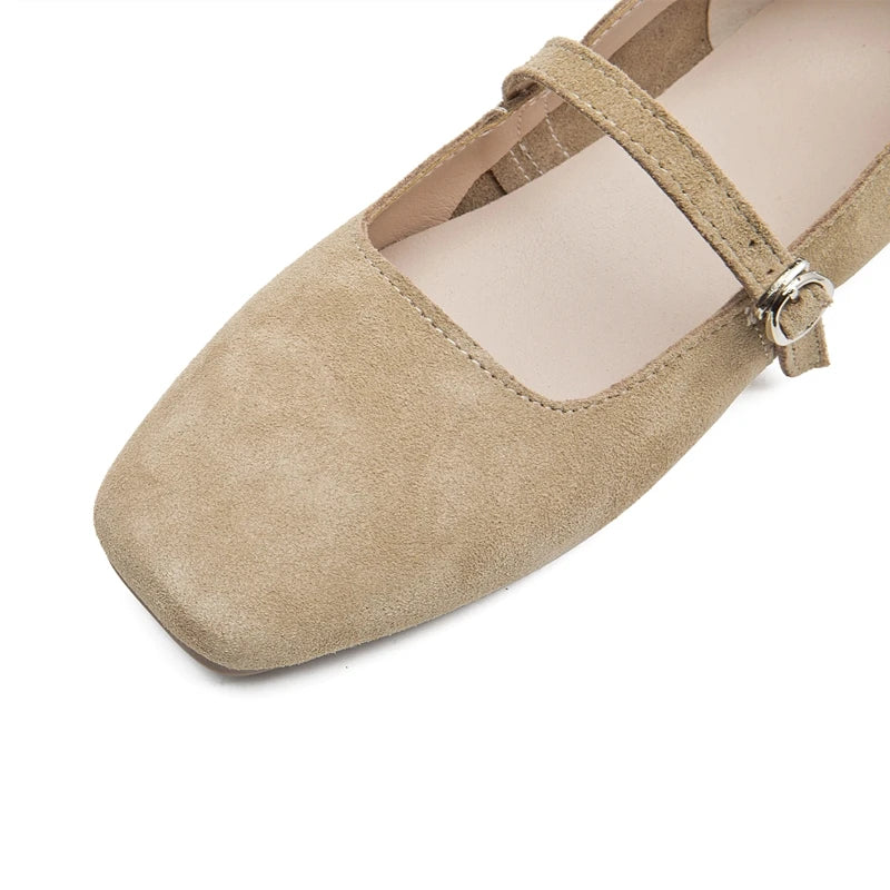 AIYUQI Mary Jane Shoes Women Flat 2025 Spring Shoes Female Genuine Leather Square Head Non-slip Large Size Ballet Shoes Women