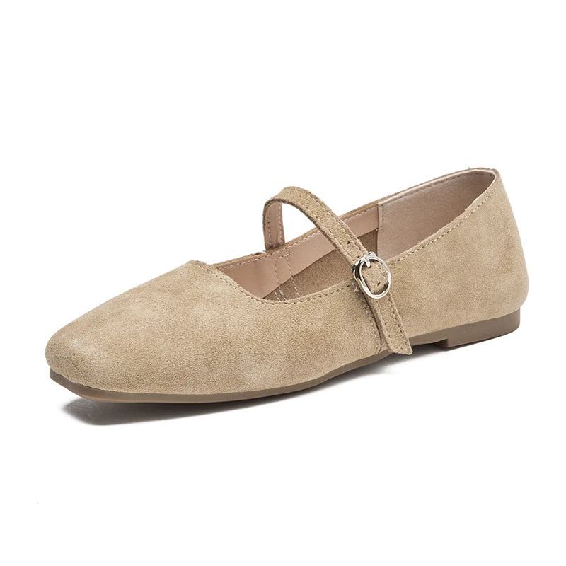 AIYUQI Mary Jane Shoes Women Flat 2025 Spring Shoes Female Genuine Leather Square Head Non-slip Large Size Ballet Shoes Women