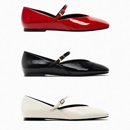 Spring Designer Red Women Ballet Shoes Casual Round Toe Flats Patent Leather Office Female Shoes